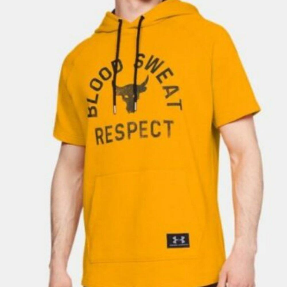 Under Armour Men's Gold Short-Sleeve Hoodie - "Blood Sweat Respect"